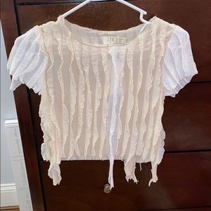 Dis stressed white and tan crop top